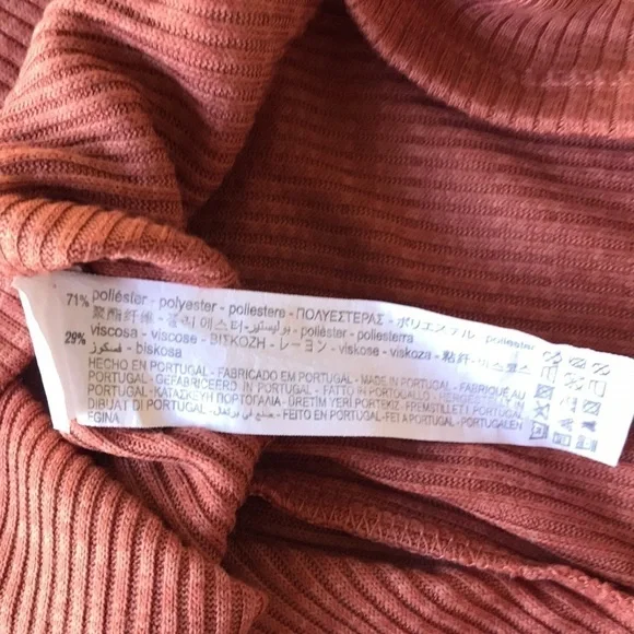 Zara Ribbed V Neck Top Dusty Terracotta Short Sleeve Fitted Tee S - Picture 7 of 7